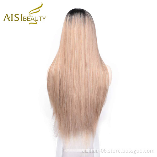 Aisi Beauty Popular Vendor Cheap Long Straight Ombre Blonde Wig Lace Frontal Synthetic Hair For Black Women Lace Front Wig